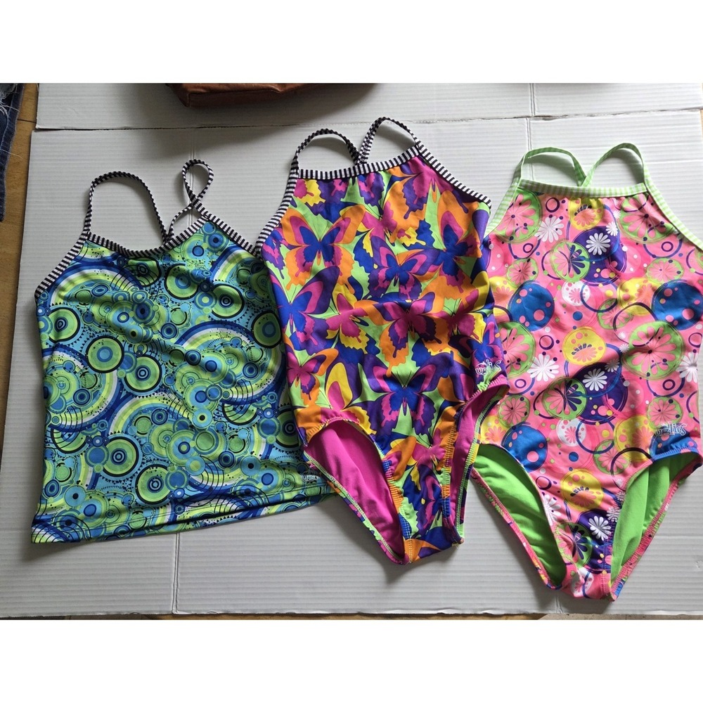 Little Dolfin Uglies Girls Swimsuit 16 Multicolor One Piece‎ Lot of 3